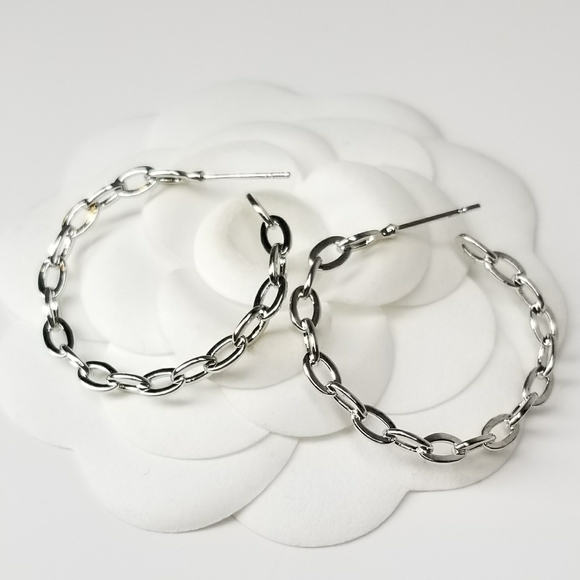 NEW Paperclip Chain Links Hoop Earrings - Picture 6 of 7